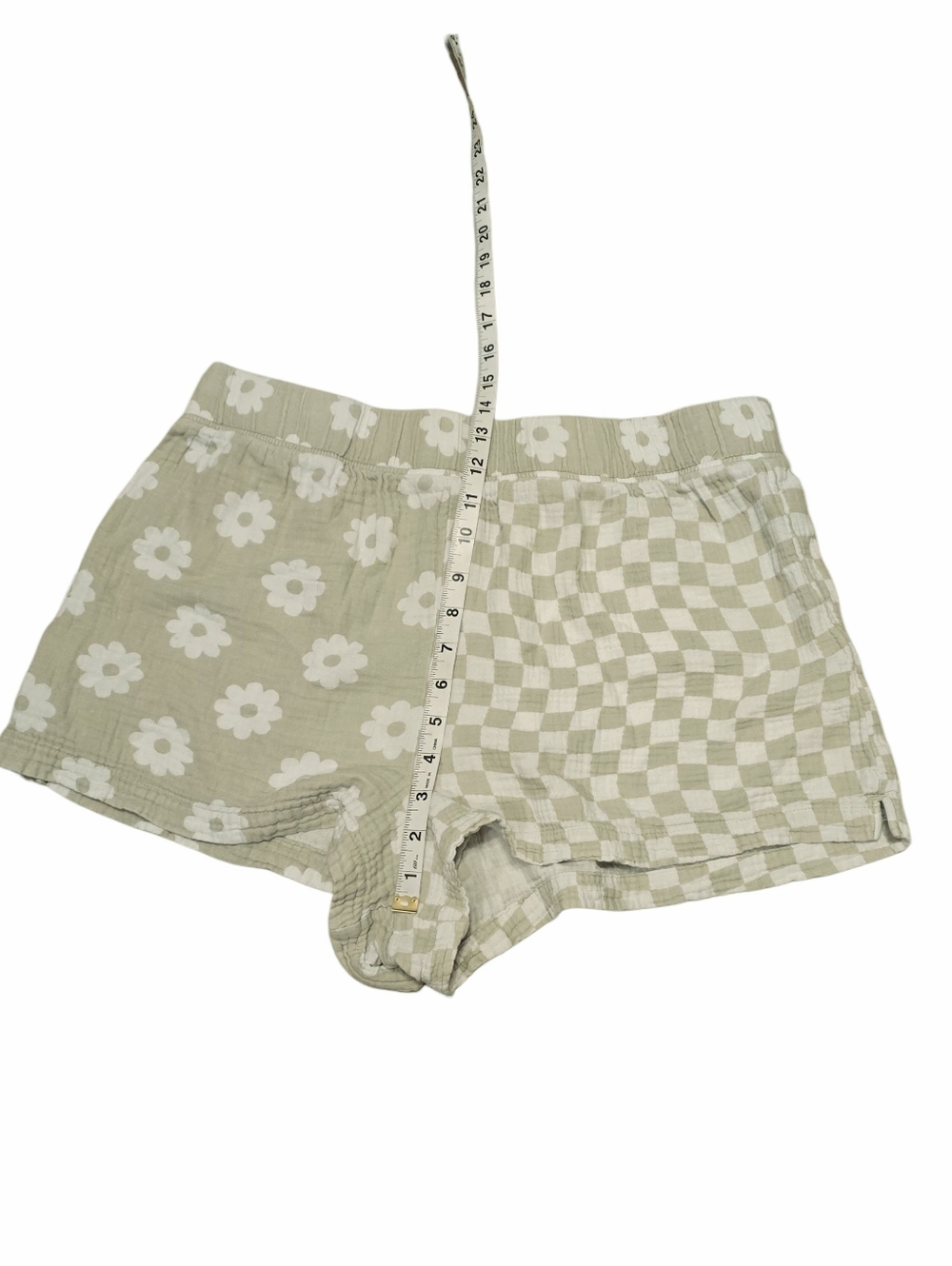 American Eagle Outfitters Sage Green Floral Gingham Mix Print Cotton Shorts XL - Picture 4 of 6